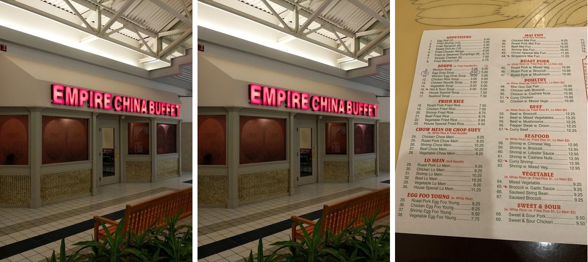 Empire China Buffet Menu